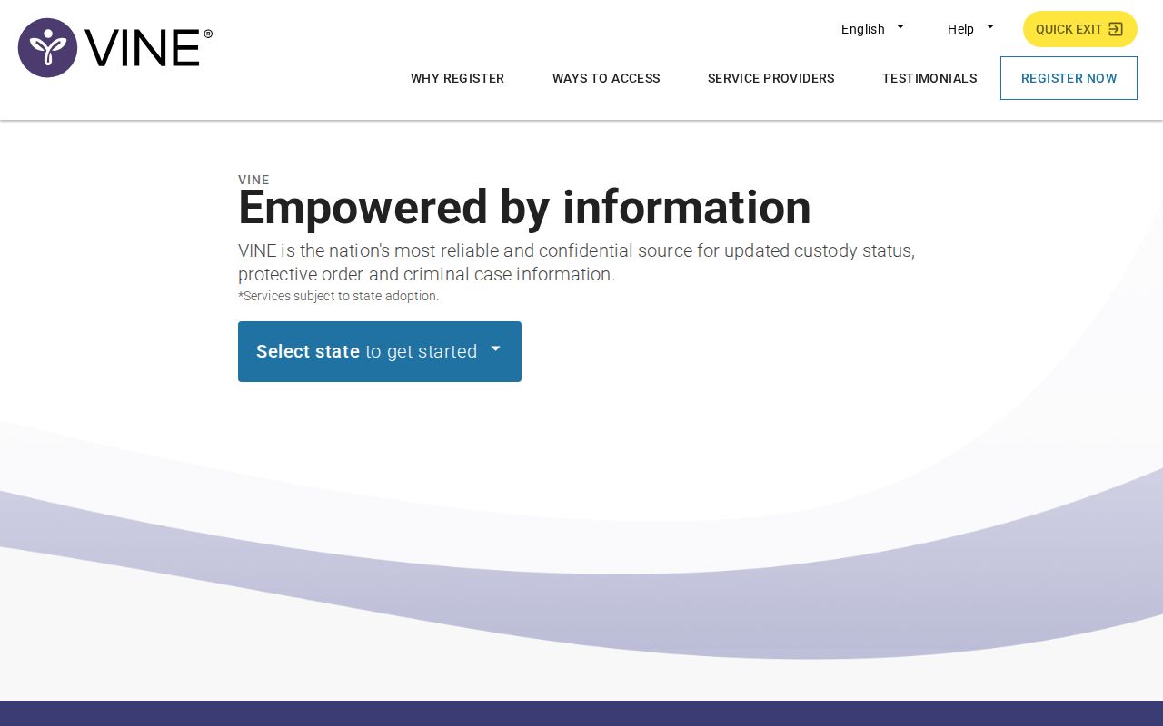 VINELink public service screen used to reach custody alert registration