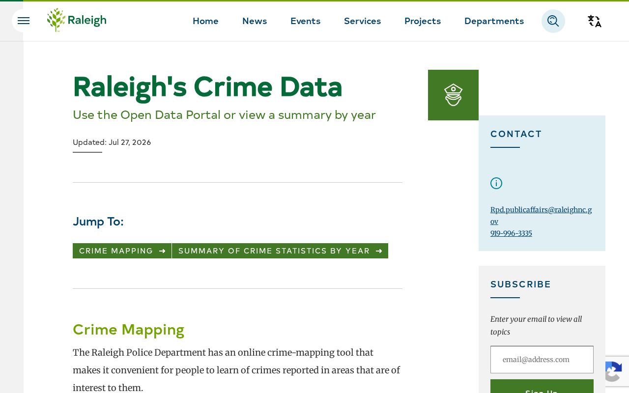 Raleigh Police official crime data page explaining incident map access